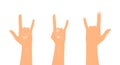 Hard rock horns sign. Rock hand sign hands set