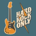 Hard Rock Only lettering and silhouette of an acoustic rock guitar. Music poster, retro style illustration Royalty Free Stock Photo