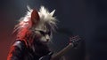 Hard rock metal guitarist cat playing an electric guitar on concert stage - generative AI