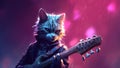 Hard rock metal guitarist cat playing an electric guitar on concert stage - generative AI