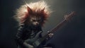 Hard rock metal guitarist cat playing an electric guitar on concert stage - generative AI