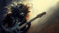 Hard rock metal guitarist cat playing an electric guitar on concert stage - generative AI