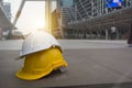 Hard safety helmet hat for safety project of workman as engineer Royalty Free Stock Photo