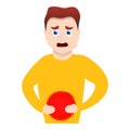 Hard stomach ache icon, cartoon style