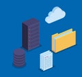 hard storage tower server with cloud data and documents Royalty Free Stock Photo