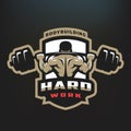 Hard work. Bodybuilding emblem.