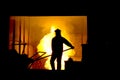 Hard work in a foundry, melting iron Royalty Free Stock Photo