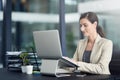 Hard work is a great decider of success. a professional businesswoman using a laptop at her office desk. Royalty Free Stock Photo