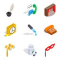 Hard work icons set, isometric style