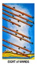 Eight 8 of Wands Tarot Card Speed Action Movement Activity Haste Hurry Rush Race Momentum