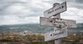 Hard work sincerity success text engraved on wooden signpost outdoors in nature.