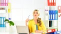 Hard working. female business leader. woman sit at her desk in office. Business woman working in office with documents