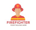 Hard-working professional Firefighter portrait on duty logo design. Person Profile, Avatar.