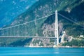 Hardanger Bridge. Hardangerbrua connecting two sides of Hardangerfjorden. Norway Hardangerfjord Hardanger bridge. newly