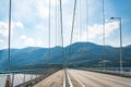 Hardanger Bridge. Hardangerbrua connecting two sides of Hardangerfjorden. Norway Hardangerfjord Hardanger bridge. newly