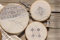 Hardanger embroidery on the table Royalty Free Stock Photo