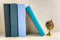 Hardback Books and a Globe on a Shelf