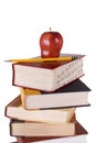 Hardbound Book Stack with Apple and Pencil