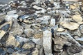 Hardcore waste recycling. Broken concrete slabs at construction site. oncrete rubble from demolition at landfill.  Recycling and Royalty Free Stock Photo