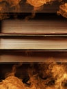 Hardcover books with swirling smoke