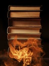 Hardcover books with swirling smoke