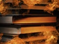 Hardcover books with swirling smoke