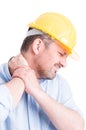 Hardhat builder or architect back neck pain concept