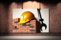 hardhat crane wall, Brick construction Under Royalty Free Stock Photo