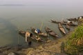 In Bangladesh river, boats, boatman, works, sunset, sunrise 