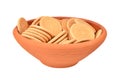 Hardtack cookie in clay bowl