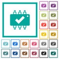Hardware checked flat color icons with quadrant frames