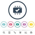 Hardware checked flat color icons in round outlines