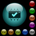 Hardware checked icons in color illuminated glass buttons