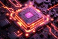 hardware chip isolated on black background electrical circuit board rendering abstract computer, neon-infused digitalism