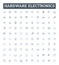 hardware electronics vector line icons set. Hardware, Electronics, Components, Computers, Processors, Motherboards, GPUs Royalty Free Stock Photo