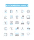 hardware electronics vector line icons set. Hardware, Electronics, Components, Computers, Processors, Motherboards, GPUs