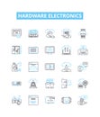 hardware electronics vector line icons set. Hardware, Electronics, Components, Computers, Processors, Motherboards, GPUs