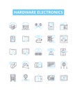 hardware electronics vector line icons set. Hardware, Electronics, Components, Computers, Processors, Motherboards, GPUs Royalty Free Stock Photo