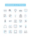 hardware electronics vector line icons set. Hardware, Electronics, Components, Computers, Processors, Motherboards, GPUs Royalty Free Stock Photo
