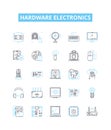 hardware electronics vector line icons set. Hardware, Electronics, Components, Computers, Processors, Motherboards, GPUs