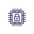 Hardware encryption line icon with chipset