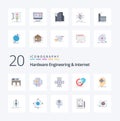20 Hardware Engineering And Internet Flat Color icon Pack. like future. advanced. processor. infographic. data