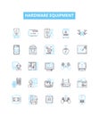 Hardware equipment vector line icons set. Mechanical, Electrical, Components, Tools, Networking, Wiring, Fittings