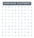 Hardware equipment vector line icons set. Mechanical, Electrical, Components, Tools, Networking, Wiring, Fittings