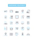 Hardware equipment vector line icons set. Mechanical, Electrical, Components, Tools, Networking, Wiring, Fittings