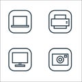 Hardware and gadgets line icons. linear set. quality vector line set such as camera, tv monitor, printer