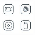 Hardware and gadgets line icons. linear set. quality vector line set such as usb drive, cds, cpu