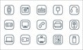 Hardware and gadgets line icons. linear set. quality vector line set such as usb drive, kinect, laptop, hard drive, video camera,