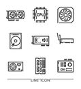 Hardware Icons; PC Upgrading Components thin line vector