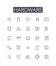 Hardware line icons collection. Tools, Equipment, Devices, Compnts, Instruments, Machinery, Apparatus vector and linear Royalty Free Stock Photo